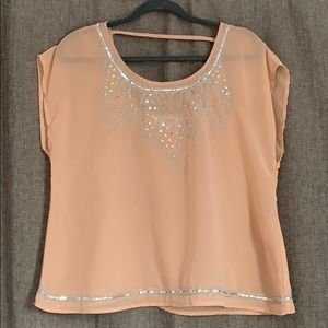 Sheer tan/nude color and silver beaded top- Decree